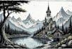 draw fantasy map elements in vector  house  tower tree lake