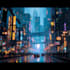 make a cyberpunk futuristic city art