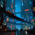 do a cyberpunk futuristic city art