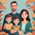 draw a cute family portrait in vector, doodle, flat