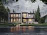 remodel 3d luxury apartment,elevation design,render glass facade,landscaped yard