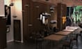 create a modern 3d room design with mood board and layout