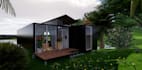 rebuild 3d shipping container house,prefab exterior,lakeside design,cgi render