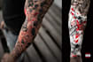do premium trash polka design , sleeve tattoo