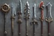 create a game and fantasy weapon design and illustration