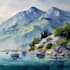 paint watercolor landscape with mountains,