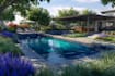 do modern landscape rendering, backyard, pool patio, garden,