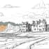 draw line art illustration building and landscape