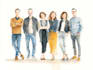 draw watercolor group portrait illustration