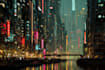 create a cyberpunk futuristic city and background