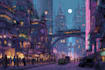 make a cyberpunk futuristic city illustration