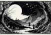 draw dark art illustration with engraving style