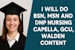 do bsn, msn and dnp nursing capella, gcu, walden content