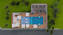 design poolside deck, resort, outdoor space, landscape rendering,layout plan,cgi