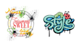 design skull graffiti logo with typography vector illustration