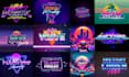 design 70s, 80s futuristic synthwave retro logo, typography with chrome effects