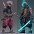 design cyberpunk and fantasy character splash art