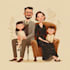 illustrate a romantic family couple