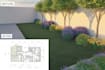 create a landscape design, front yard, backyard, flower bed, pool, park, street