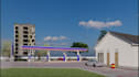 render modern commercial building, filling station, parking space, cgi rendering