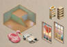 draw and create stylized isometric 3d room, low poly model for game and render