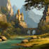 create a fantasy landscape, background illustration