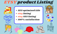 do etsy product listings, keyword research, and optimization