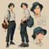 illustrate full body anime characters with dynamic poses