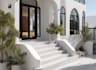 redesign 3d minimalist slant house,white brick facade,cozy stairs, cgi rendering