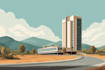 draw a building, landscape into vector art illustration