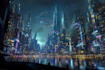 create a cyberpunk futuristic city illustration