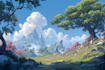 make fantasy landscape in pixel style