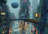 create a cyberpunk futuristic city art