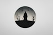 design circle shaped logo halloween, horror styled