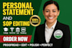 professionally proofread or edit your personal statement or statement of purpose