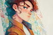 watercolor, ink, character design