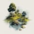 create a hand drawn watercolor landscape illustration