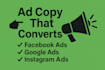 high converting  page landing page, ad copy, fast delivery