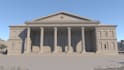 redesign 3d snowy temple,greek revival,pillared facade,historic house,cgi render