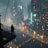 make a cyberpunk futuristic city and background