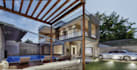 redesign 3d exterior layout, side pool, patio, rooftop, landscape, packing space