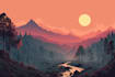 draw a flat vector landscape illustration