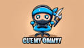create cute ninja chair cartoon logo with text with any file