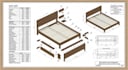 create detailed shop drawings for bed frame with cut lists and materials listing