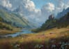 draw isometric fantasy landscape illustration in 2d