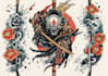 make traditional japanese tattoo with waves and clouds