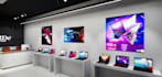 optimize 3d interior retail shop, laptop store render, mobile phone,receptionist