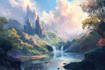 make a fantasy landscape, illustration