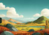 draw a flat vector landscape, poster illustration