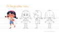 draw character design, orthographic, turnaround and expressions
